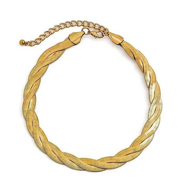 Gold Twisted Herringbone Choker, Necklace Thick, Statement - Picture 4 of 4